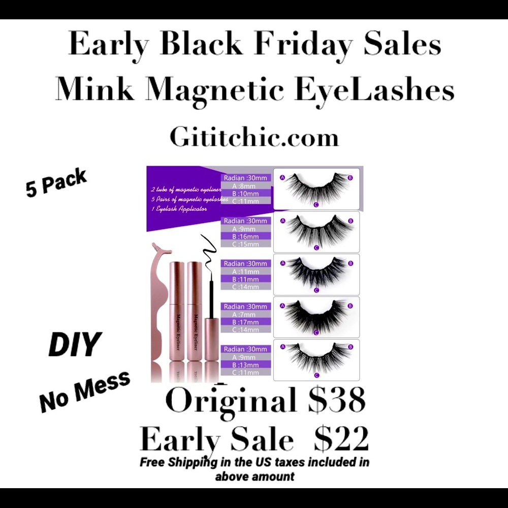 5 Pack Mink Magnetic Eyelashes with 2 Liners